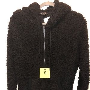Black Zipper Teddy Hoodie